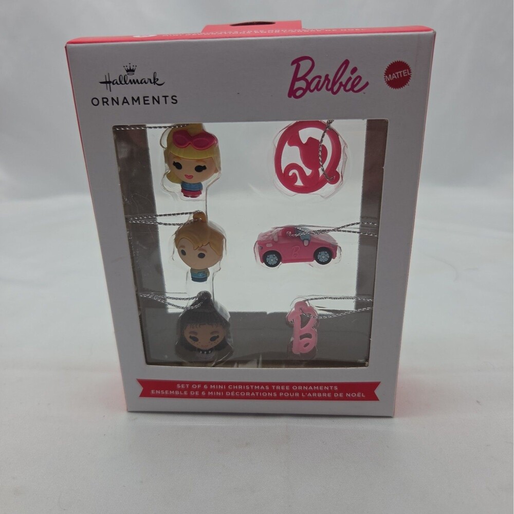 NIB Hallmark Mattel Barbie 1" Miniature Set of 6 Mini Christmas Ornament
